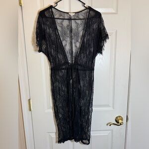 Duets Lace Midi Maxi Beach‎ Cover Up Boho Kimono Black Sz M